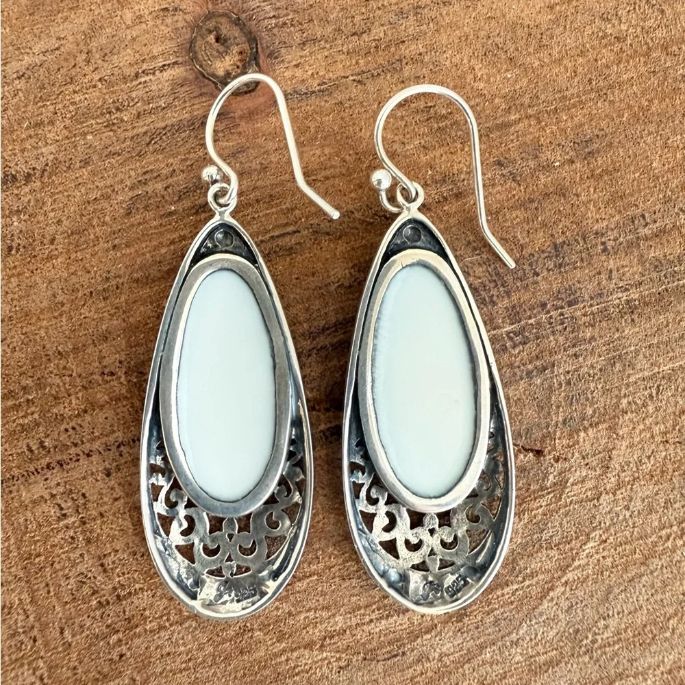 Samuel B. Mother of Pearl Shell and Sterling Silver Drop Earrings - Picture 6 of 9